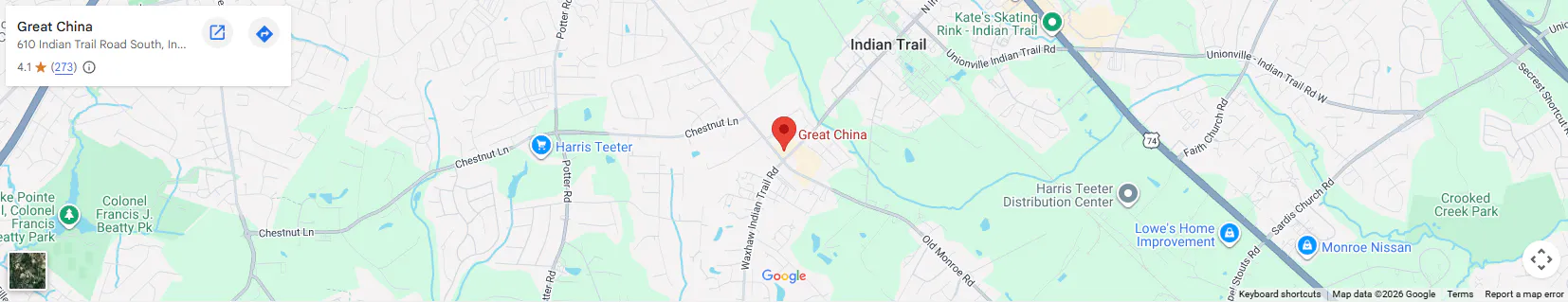 Location 610 Indian Trail Road South, Indian Trail, NC 28079